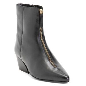 ALLONSI Black Leather Julia Front Zip Booties